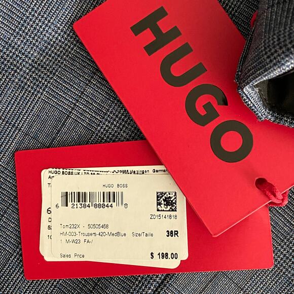 Hugo Boss Mens 40S 36W 2-Piece Suit Virgin Wool Blend Super Flex Blue Plaid NEW - Picture 13 of 16